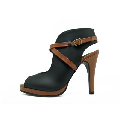Women Courts High Heel HSC-03 Black Nubuck-Tan Nappa